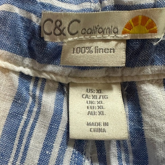 C&C California Womens 100%‎ Linen Stripe Straight Leg Pants Size XL - Picture 3 of 10
